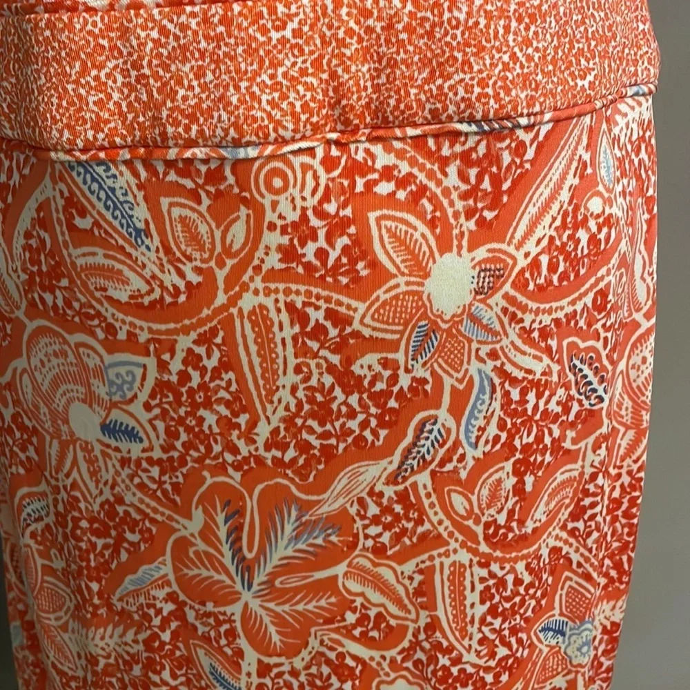 TORY BURCH orange floral stretchy SILK KNIT DRESS. Sleeveless zippered side Med